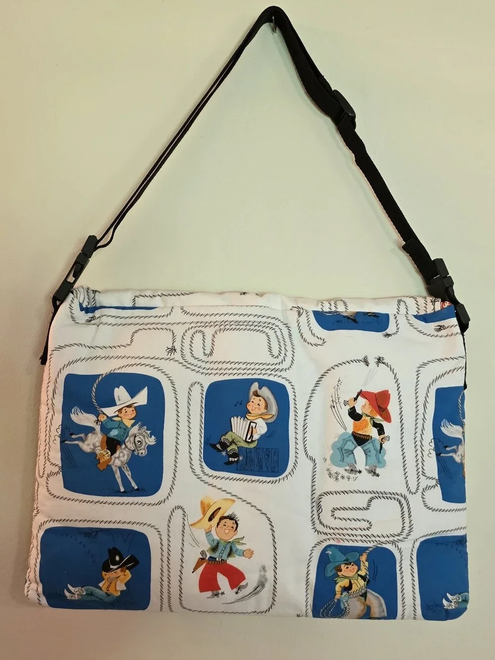 Adorable Quilted Cowboy Print Crossbody Bag Or Laptop Bag with Adjustable Strap